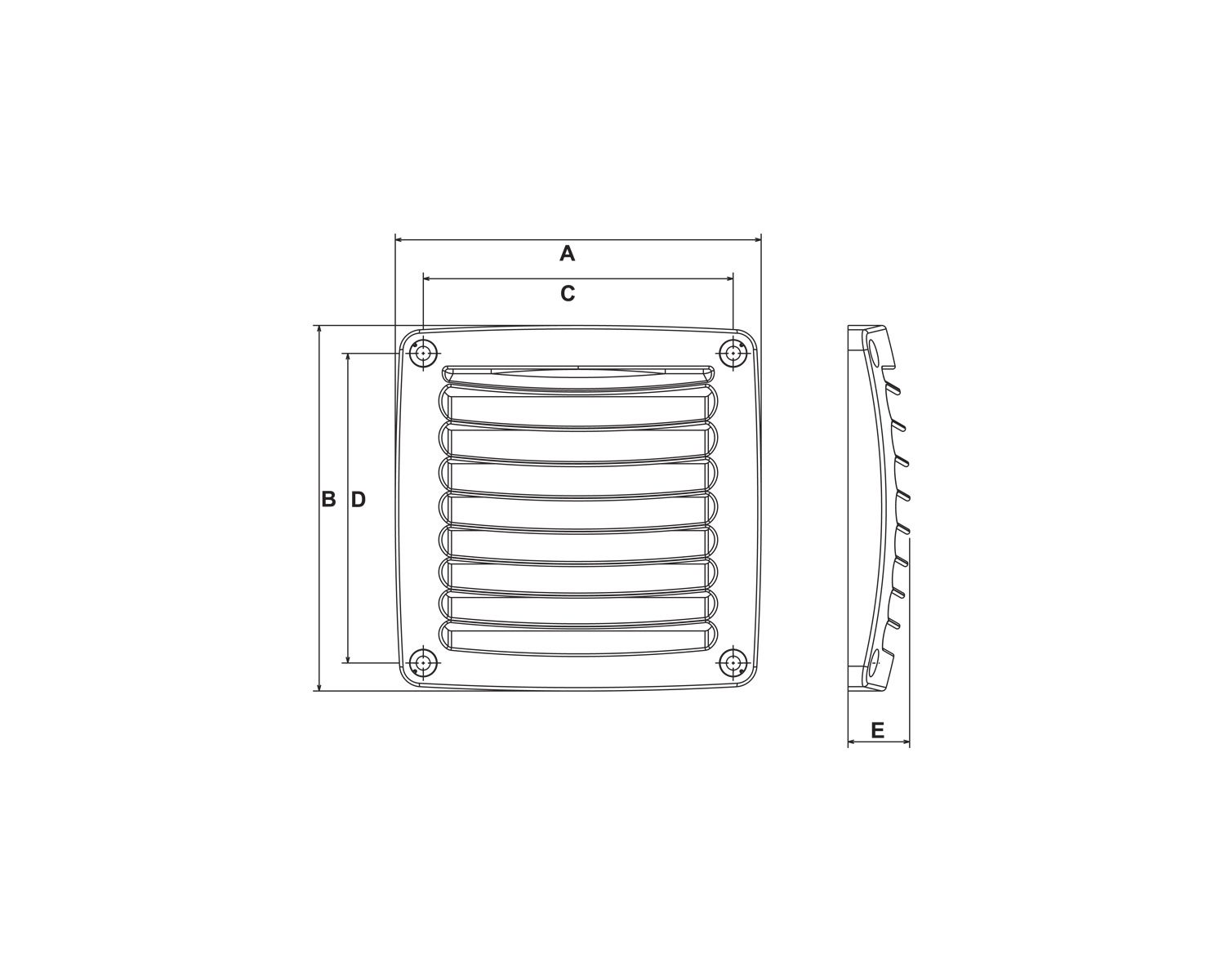 Grille d'aération carrée avec manchon Ø60 mm - NUOVA RADE