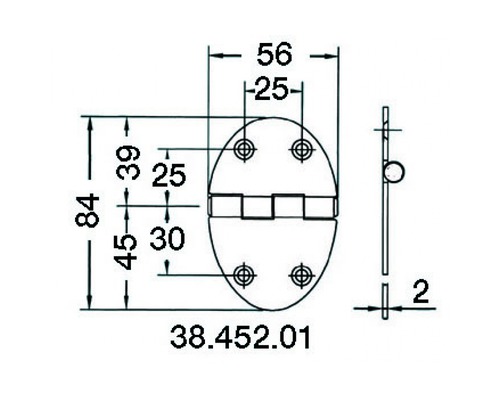 BIGSHIP Charnière inox ovale 84x56mm