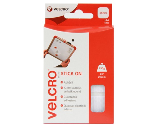 VELCRO® Carré adhésif auto-agrippant blanc 25x25mm (x24)