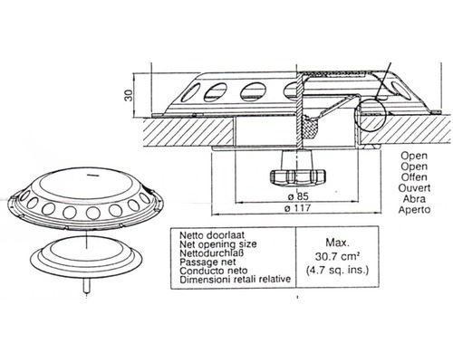 VETUS UFO2 aérateur de pont inox Ø200mm (étanche)