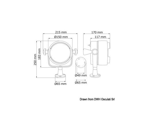 OSCULATI Projecteur 24V 100W support plat-pont