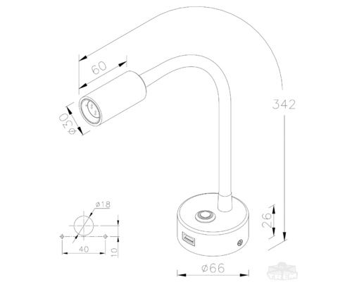 Liseuse led AURORA avec prise USB