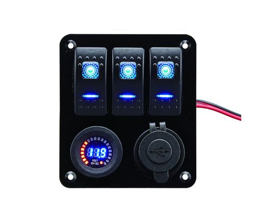 BIGSHIP Tableau électrique 12V 3 inter. LED +USB+voltmètre