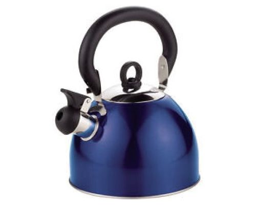 Bouilloire inox à sifflet métallisée bleu 2,5 L