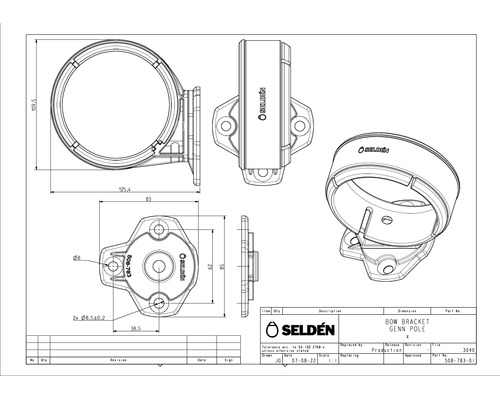 SELDEN Anneau d'étrave pour bout dehors Ø75mm à boulonner