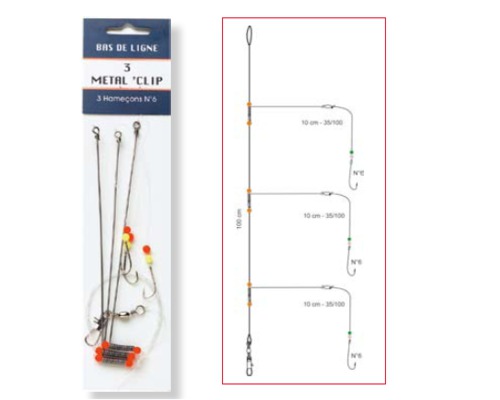 FLASHMER Bas de ligne Metal Clip 3 hameçons n°2