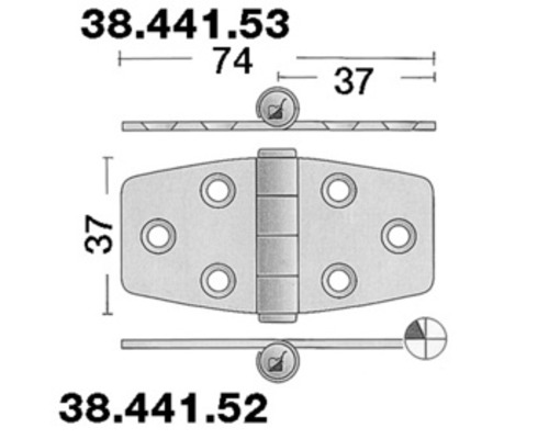 BIGSHIP Charnière inox 74x37mm