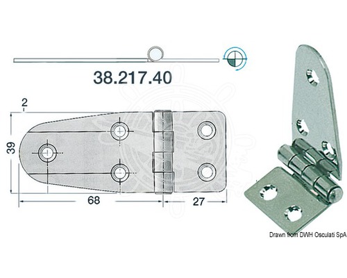 BIGSHIP Charnière inox 95x39mm